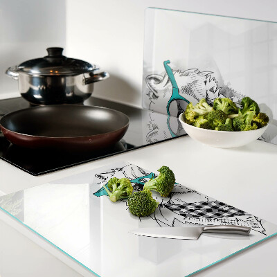 Schneidebrett Glas mit einer Zeichnung einer Katze mit Sonnenbrille