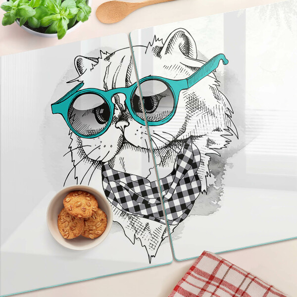 Schneidebrett glas Zeichnung einer Katze mit Sonnenbrille