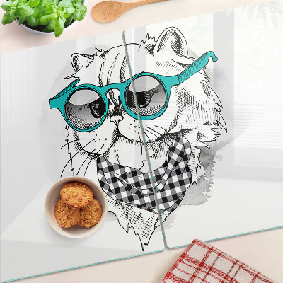 Schneidebrett glas Zeichnung einer Katze mit Sonnenbrille