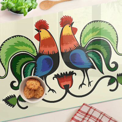 Glas-Schneidebrett mit Hähnen im Volksstil
