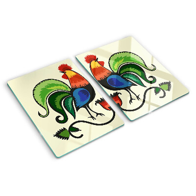 Glas-Schneidebrett mit Hähnen im Volksstil