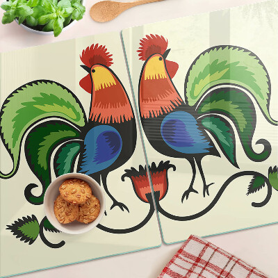 Glas-Schneidebrett mit Hähnen im Volksstil