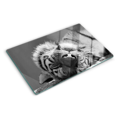 Schneidebrett mit Tiger-Motiv in Schwarzweiß