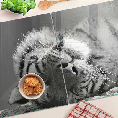 Schneidebrett mit Tiger-Motiv in Schwarzweiß