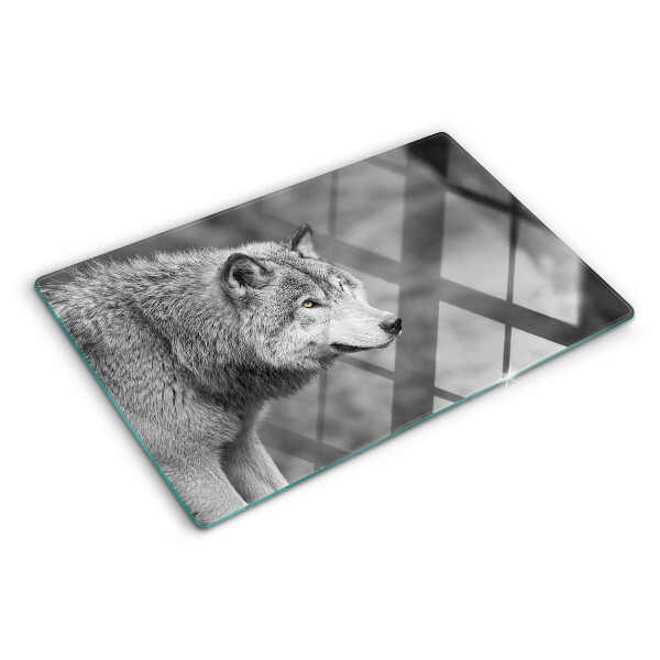 Glas schneidebrett Wolf in Schwarzweiß