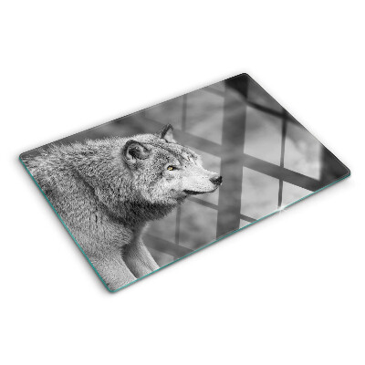 Glas schneidebrett Wolf in Schwarzweiß