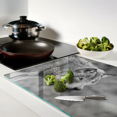 Glas schneidebrett Wolf in Schwarzweiß