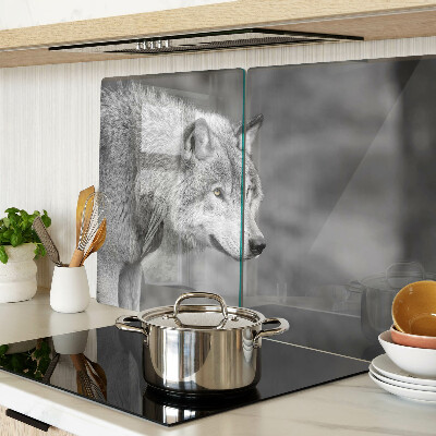 Glas schneidebrett Wolf in Schwarzweiß