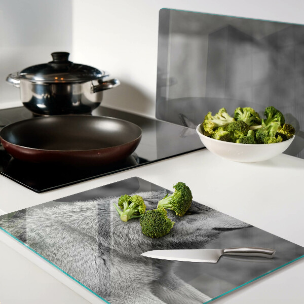 Glas schneidebrett Wolf in Schwarzweiß