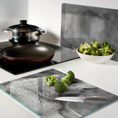 Glas schneidebrett Wolf in Schwarzweiß