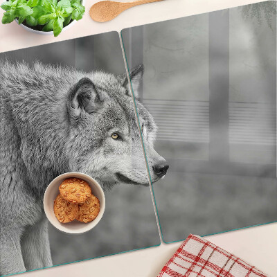 Glas schneidebrett Wolf in Schwarzweiß