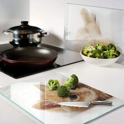 Schneidebrett mit rotem Kätzchen vor weißem Hintergrund