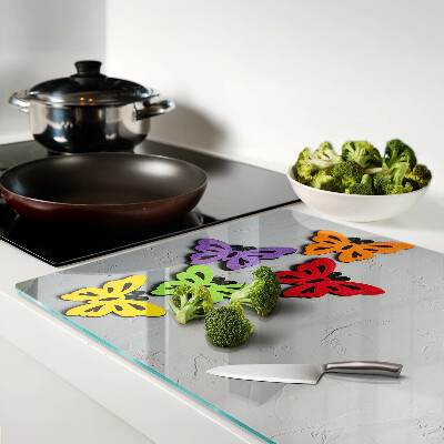 Schneidebrett Glas mit buntem Schmetterlingsmotiv