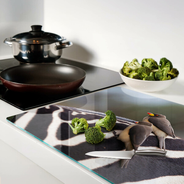 Schneidebrett Glas mit Motiv Vögel auf einem Zebra