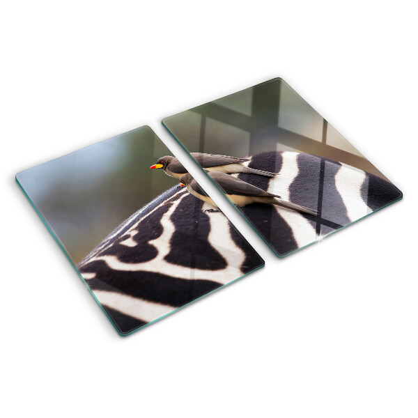Schneidebrett Glas mit Motiv Vögel auf einem Zebra