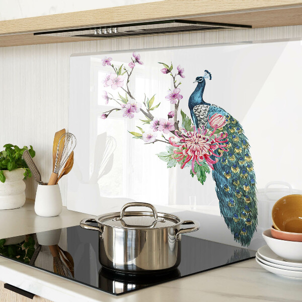 Glas schneidebrett Pfau mit Blumen