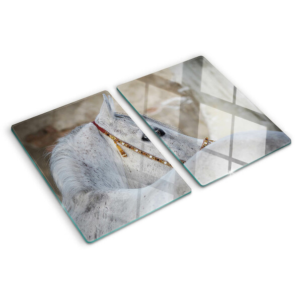 Schneidebrett Glas mit Motiv weißes junges Pferd