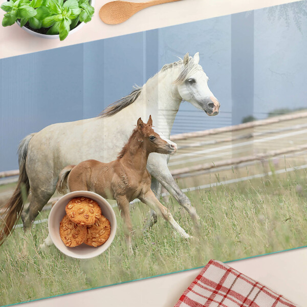 Schneidebrett glas Ein Pferd mit einem Fohlen auf einer Wiese