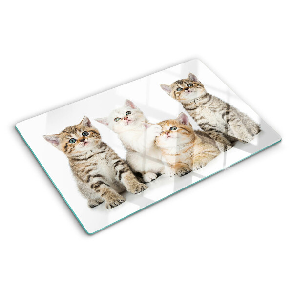 Glas-Schneidebrett mit Motiv 'Eine Schar Kätzchen'