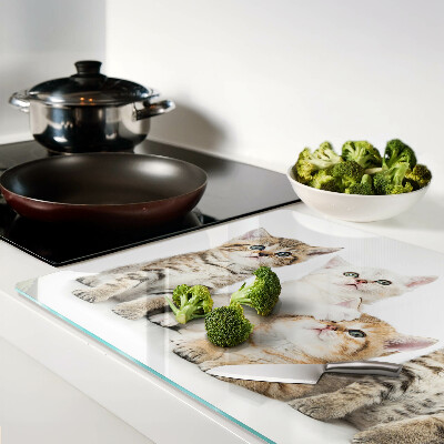 Glas-Schneidebrett mit Motiv 'Eine Schar Kätzchen'