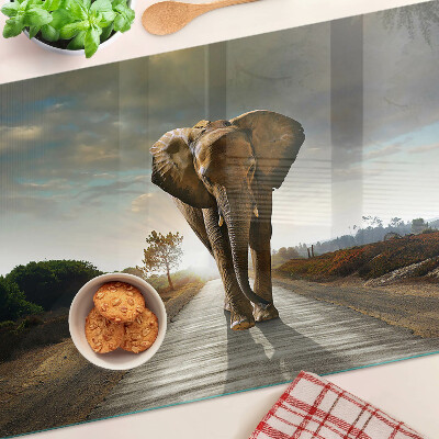 Schneidebrett glas Elefant auf der Straße bei Sonnenuntergang