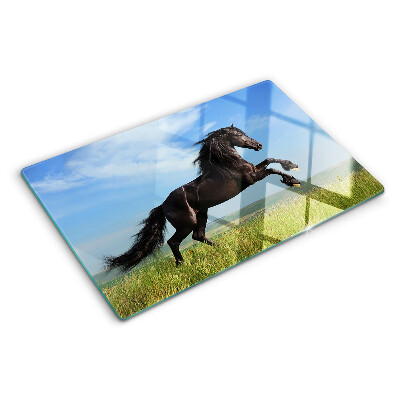 Glas schneidebrett Schwarzes Pferd auf der Wiese
