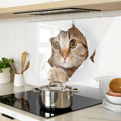 Schneidebrett Glas mit Motiv einer Katze, die aus einem Loch hervorkommt