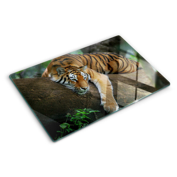 Schneidebrett glas Tiger auf einem Baumstamm