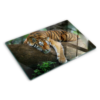 Schneidebrett glas Tiger auf einem Baumstamm