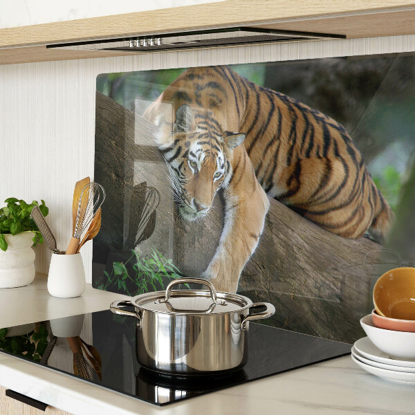 Schneidebrett glas Tiger auf einem Baumstamm