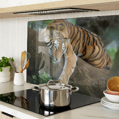 Schneidebrett glas Tiger auf einem Baumstamm
