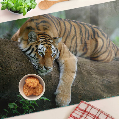 Schneidebrett glas Tiger auf einem Baumstamm