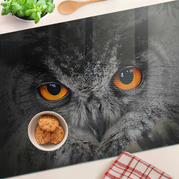 Glas schneidebrett Eule mit orangefarbenen Augen