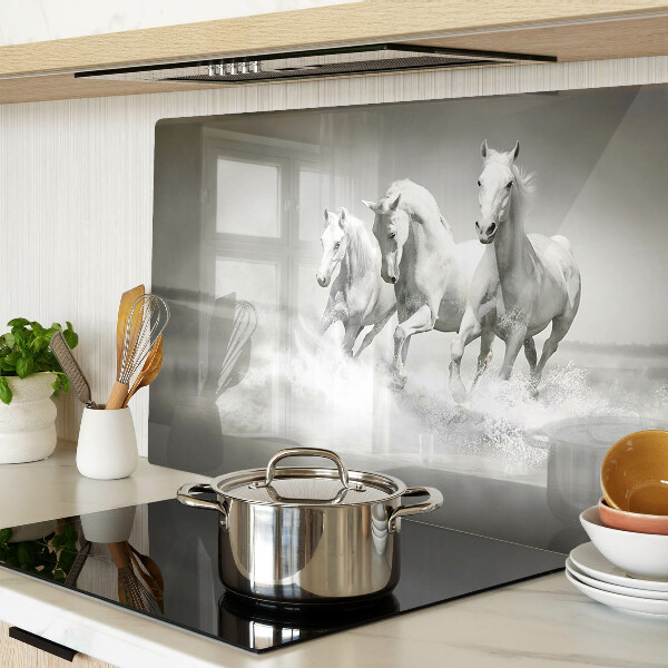 Schneidebrett glas Pferde im Wasser