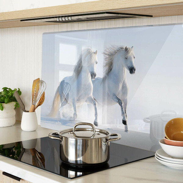 Schneidebrett glas Zwei weiße Pferde im wilden Galopp