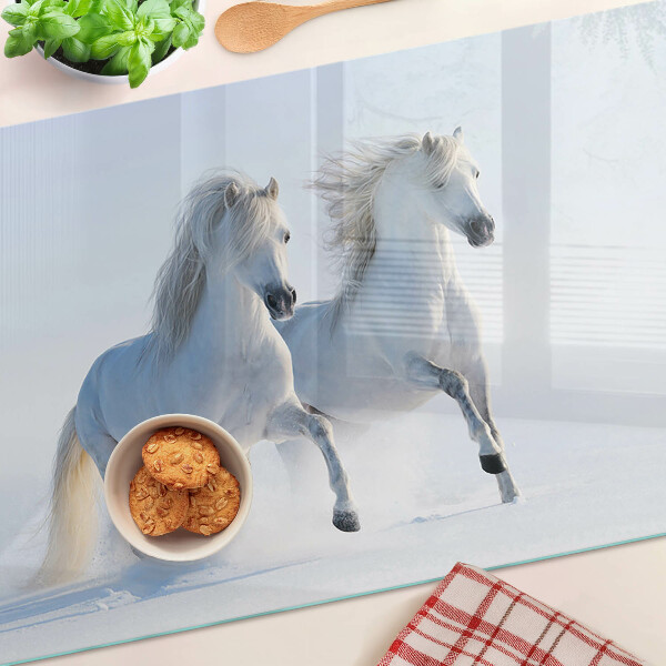 Schneidebrett glas Zwei weiße Pferde im wilden Galopp