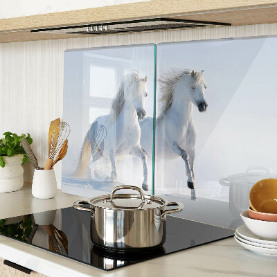 Schneidebrett glas Zwei weiße Pferde im wilden Galopp