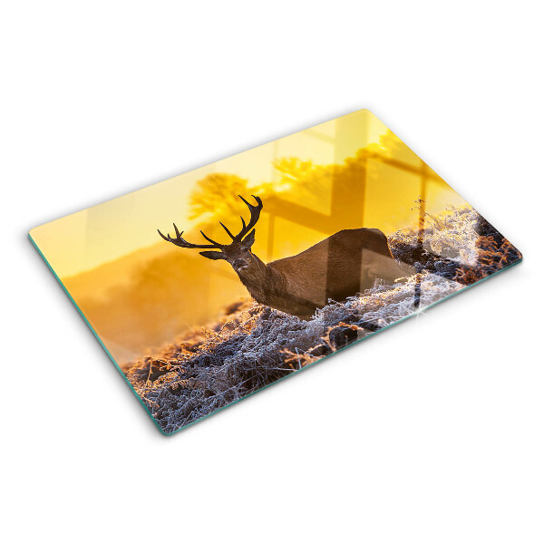 Schneidebrett Ein Reh vor dem Hintergrund einer morgendlichen Landschaft