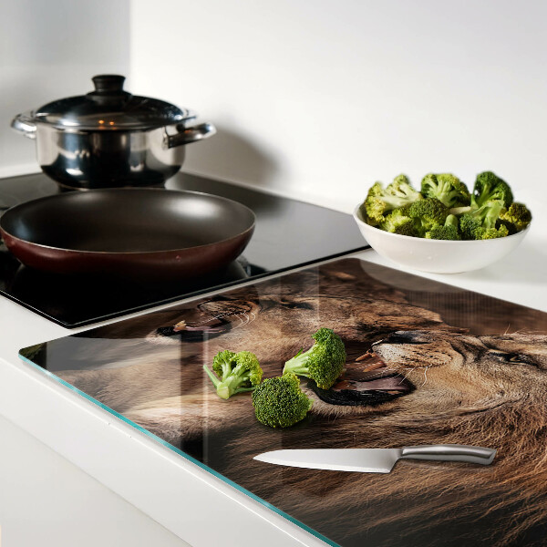 Schneidebrett Glas mit Motiv brüllender Löwen