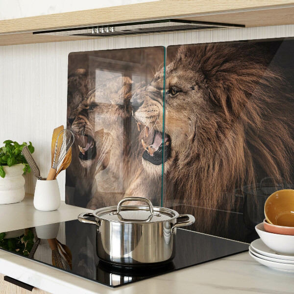 Schneidebrett Glas mit Motiv brüllender Löwen