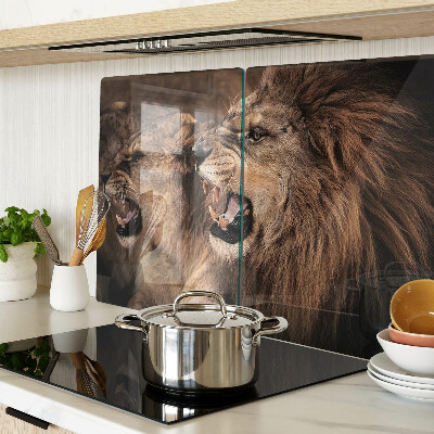 Schneidebrett Glas mit Motiv brüllender Löwen