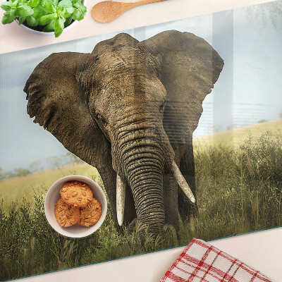 Schneidebrett Ein Elefant vor der Kulisse der afrikanischen Savanne