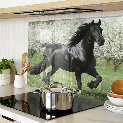 Schneidebrett glas Schwarzes Pferd auf der Wiese