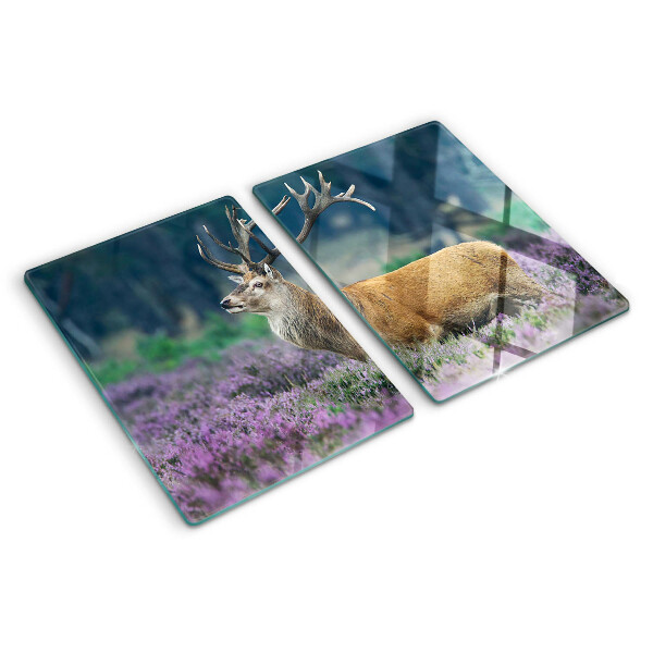 Glas schneidebrett Hirsche in einer Lavendellandschaft
