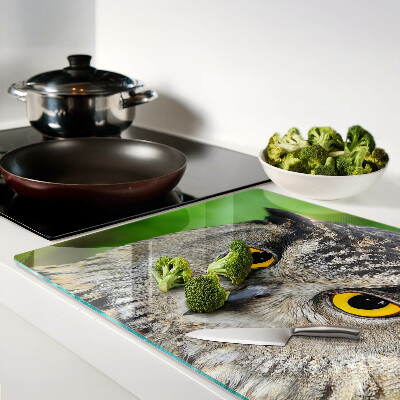 Schneidebrett Glas mit Motiv einer Eule mit ausdrucksstarken Augen