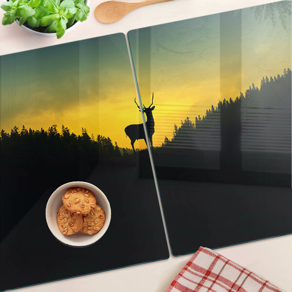 Schneidebrett Hirsche vor der untergehenden Sonne