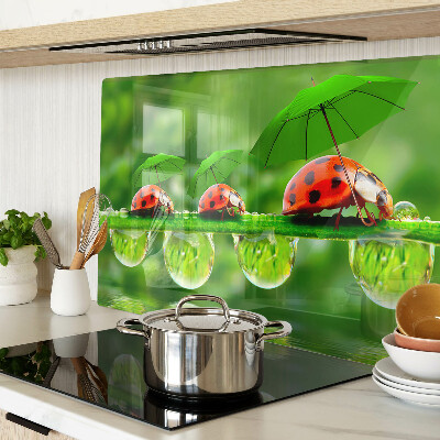 Schneidebrett glas Marienkäfer auf Blättern mit Wassertropfen