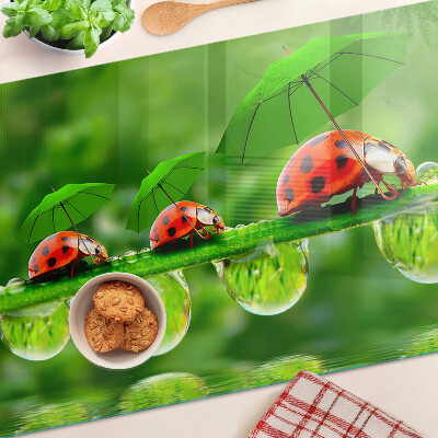 Schneidebrett glas Marienkäfer auf Blättern mit Wassertropfen