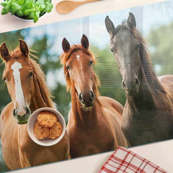 Glas schneidebrett Pferde in der Natur