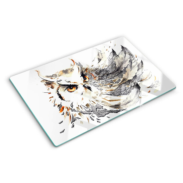 Schneidebrett glas Eule mit Federn